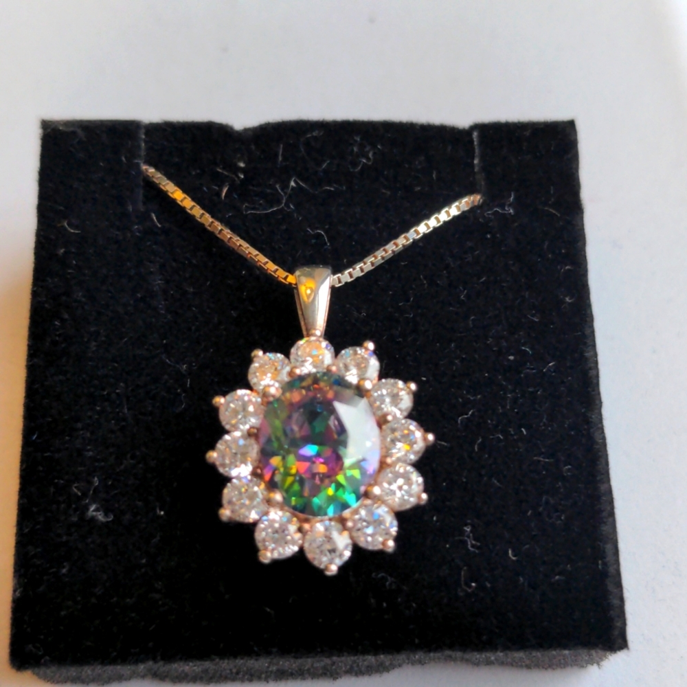 New QVC Mystic Quartz pendant necklace. Solid Sterling. 20" chain Gift box - Picture 2 of 7